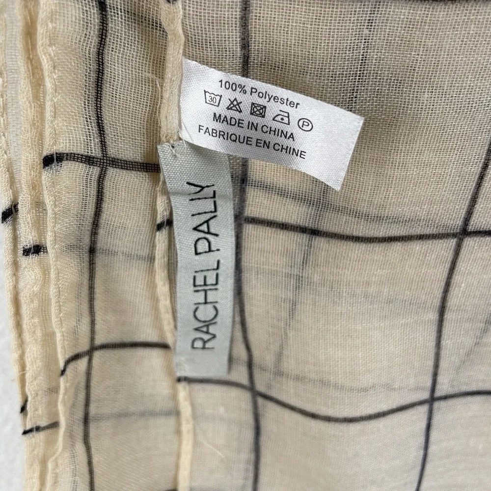 Rachel Pally Womens OS Beige Grid Scarf Minimalist Lightweight Polyester